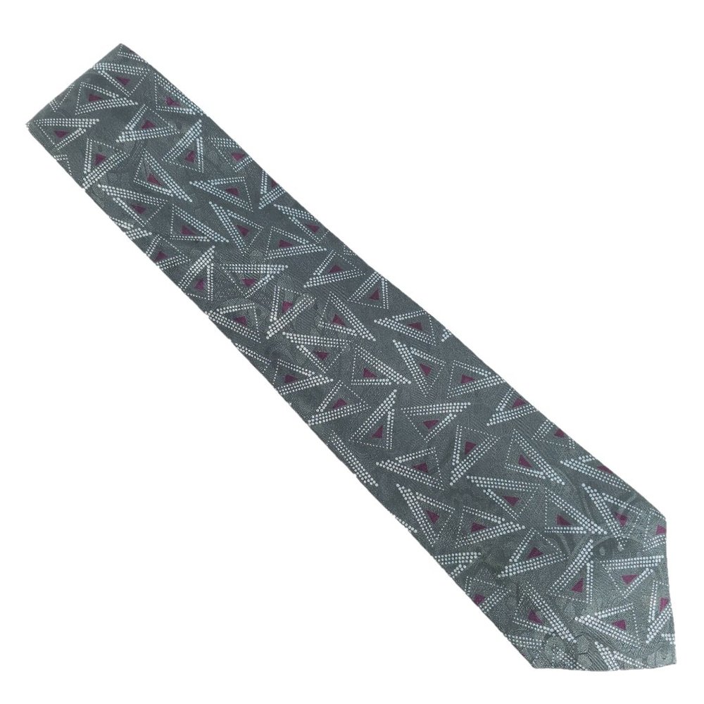 Kenneth Gordon Men Necktie Triangle All Silk Gray Red 59x3.5 - NWOT made in USA